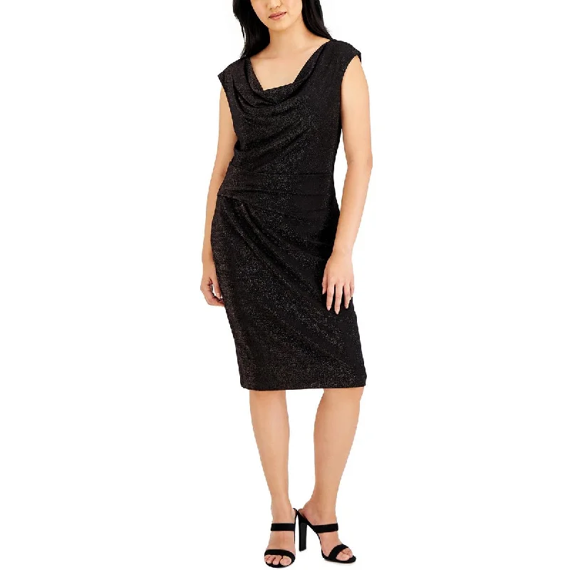 Instant Discount Womens Metallic Cowlneck Cocktail and Party Dress