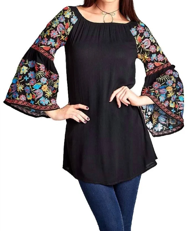 Limited Quantity Floral Embroidered Off The Shoulder Dress In Black