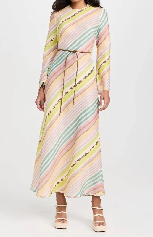 Steals and Deals Halliday Bias Long Dress In Multi Stripe
