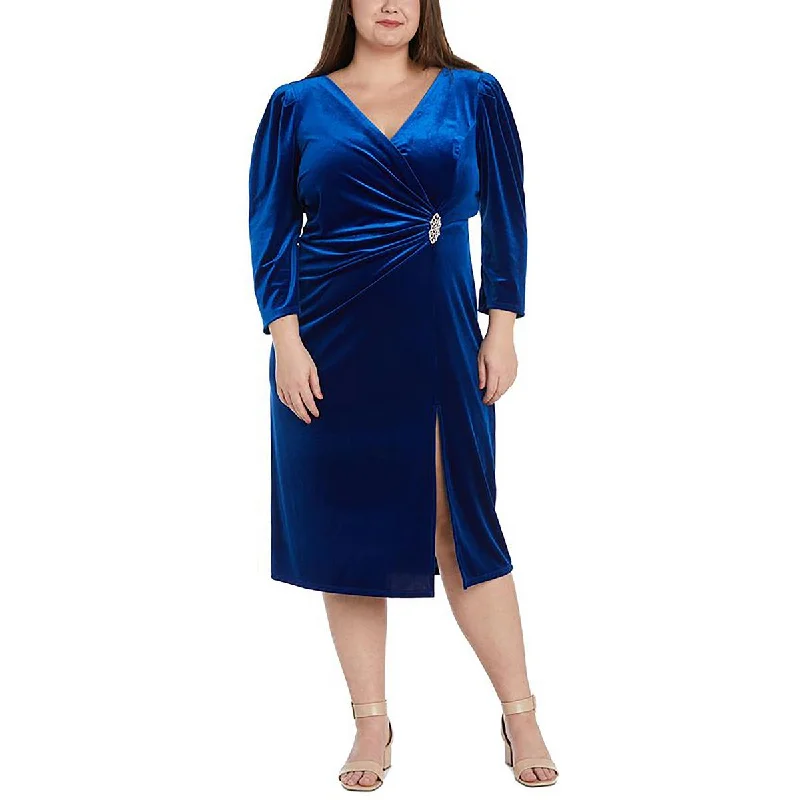Price Drop Plus Womens Velvet V-Neck Cocktail And Party Dress