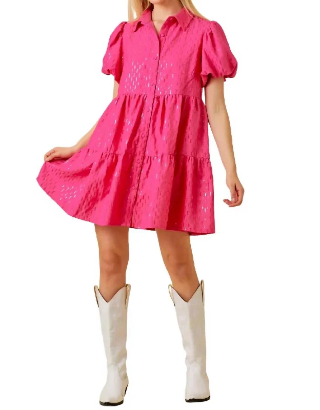 Price Rollback Sparkle Sequin Babydoll Dress In Pink