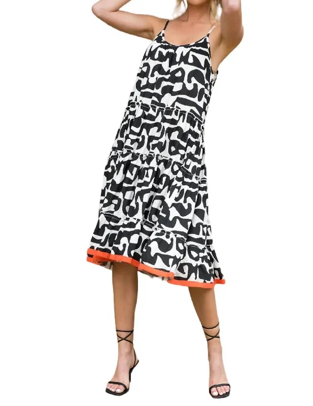 Now or Never Ava Dress In White With Black Pattern