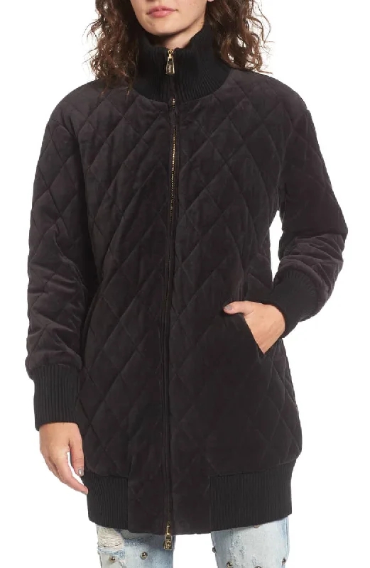 Must-Have Deals JUICY COUTURE Black Label Women's Black Velour Quilted Coat $298 NWT