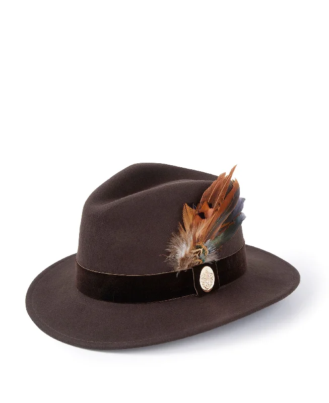 Price Rollback Chelsworth Fedora Bronze Luxe Feather - Dark Brown