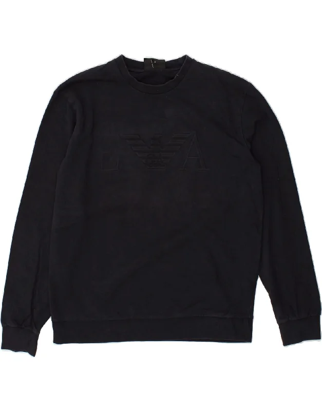 Deal Dash EMPORIO ARMANI Womens Graphic Sweatshirt Jumper UK 14 Medium Navy Blue