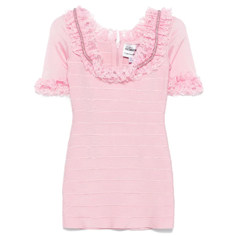 Buy Now Pink Ruffle Knit Mini Dress