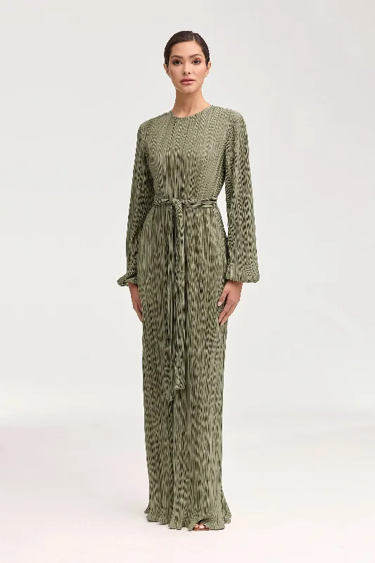 Limited Quantity Stacey Satin Plisse Maxi Dress - Sage