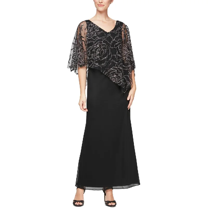 Deal Explosion Petites Womens Metallic Cape Maxi Dress