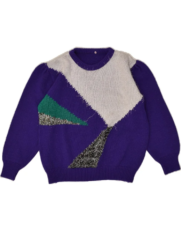 Sale Event VINTAGE Womens Crew Neck Jumper Sweater UK 16 Large Blue Colourblock