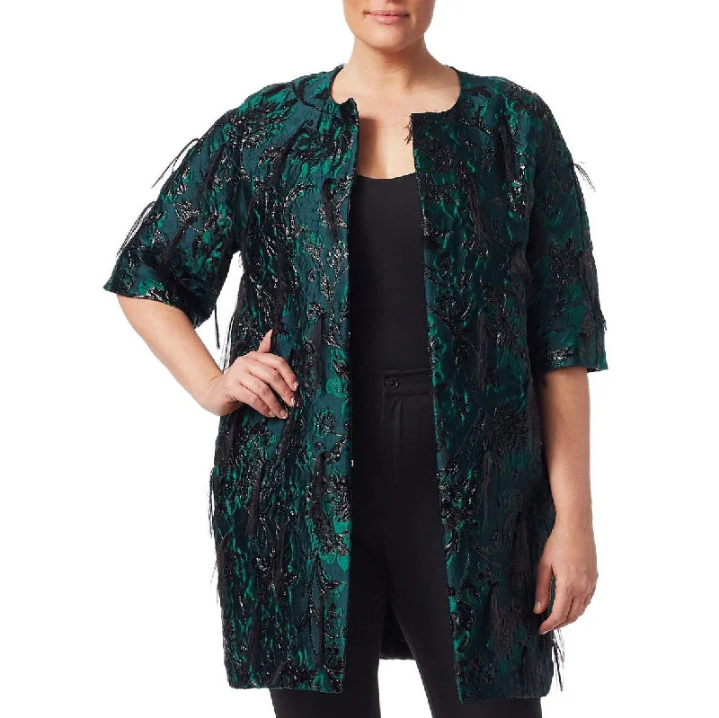 Exclusive Deal MARINA RINALDI Women's Green Nicosia Jacquard Coat $1490 NWT