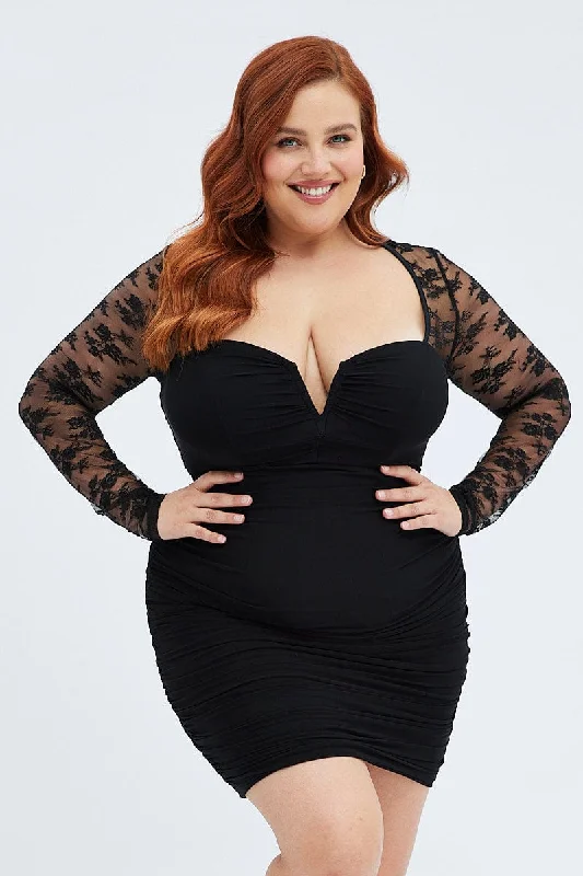 Don't Miss Black Bodycon Dress Long Sleeve Lace Mesh
