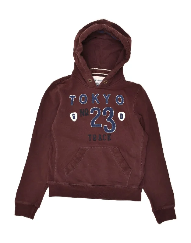 Exclusive Deal SUPERDRY Womens Graphic Hoodie Jumper UK 14 Large Maroon Cotton
