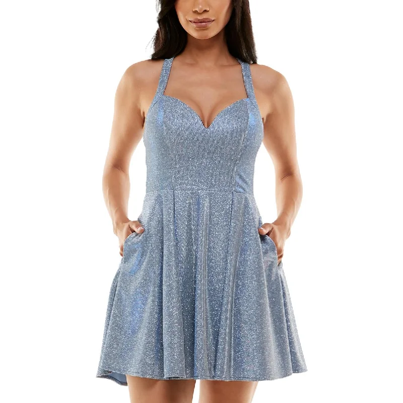 Massive Deals Juniors Womens Glitter Mini Fit & Flare Dress