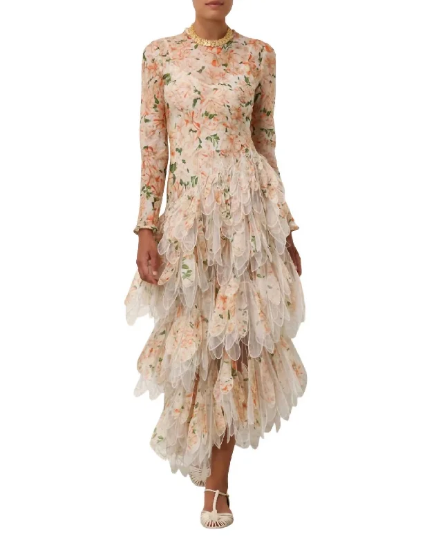 Discount Days Natura Feather Midi Dress In Coral Azalea