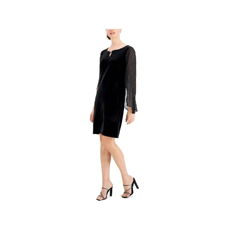 Massive Deals Womens Velvet Sheer Sleeves Cocktail and Party Dress