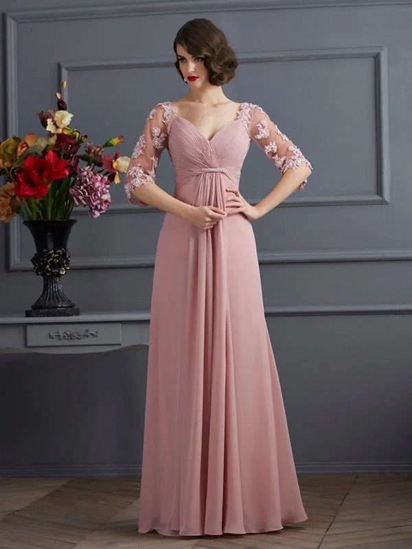 Mega Deal A-Line/Princess Sweetheart 1/2 Sleeves Beading Long Chiffon Dresses