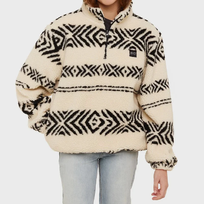 Price Fest Sisstr Womens Smooth Sherpa Fleece Sweatshirt - Sea Salt