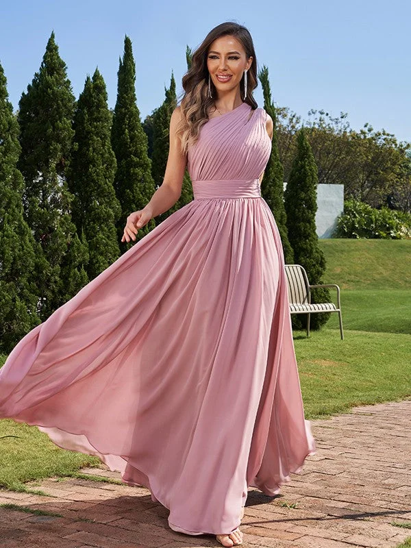 Super Savings A-Line/Princess Chiffon Ruched One-Shoulder Sleeveless Floor-Length Bridesmaid Dresses Super Savings A-Line/Princess Chiffon Ruched One-Shoulder Sleeveless Floor-Length Bridesmaid Dresses