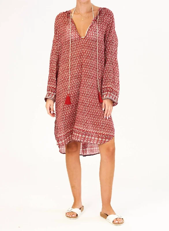 Massive Deals Mari Print Kaftan Dress In Red