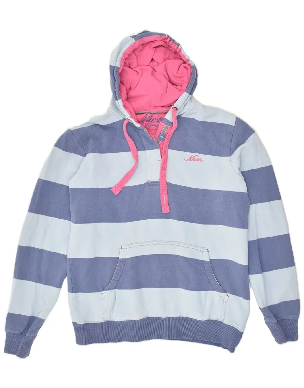 Price Fest MUSTO Womens Hoodie Jumper UK 10 Small Blue Striped Cotton