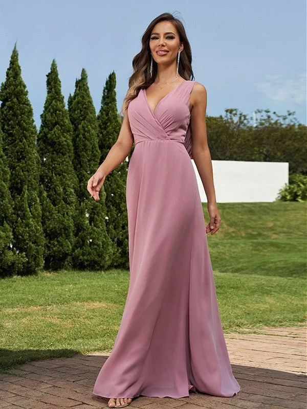Take Advantage A-Line/Princess Chiffon Ruched V-neck Sleeveless Floor-Length Bridesmaid Dresses Take Advantage A-Line/Princess Chiffon Ruched V-neck Sleeveless Floor-Length Bridesmaid Dresses