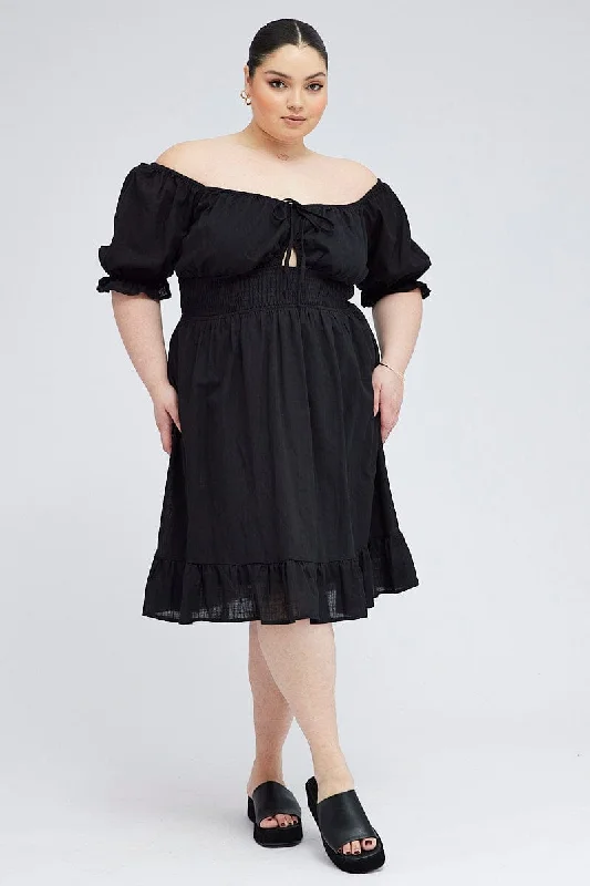Early Access Black Mini Dress Bow Tie Peephole Front