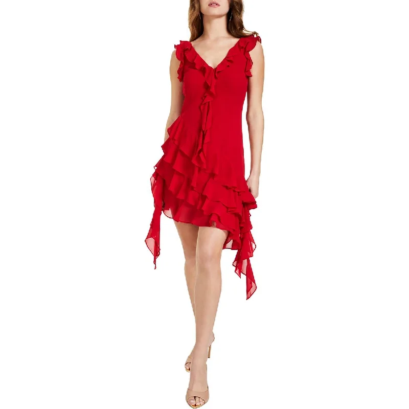 Super Bargain Mila Womens Chiffon Ruffled Shift Dress