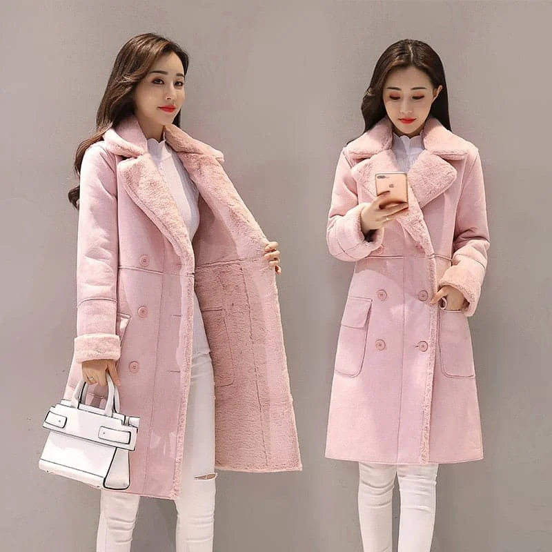 Price Rollback MONA Design Women's Fine Fashion Elegant Pink Coat Jacket Faux Fur Cashmere Lapel Coat Jacket