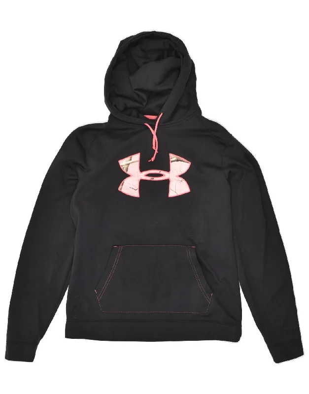 Deal Alert UNDER ARMOUR Womens Graphic Hoodie Jumper UK 14 Medium Black Polyester