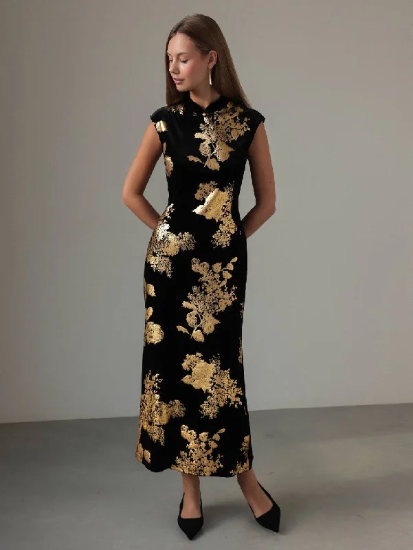 Major Savings Floral Gold-Print Dress