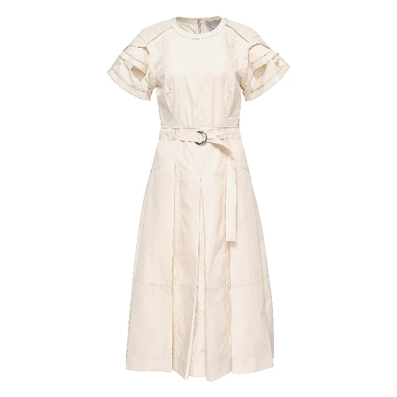 Act Now Cascade Drape Short Sleeve Belted Dress
