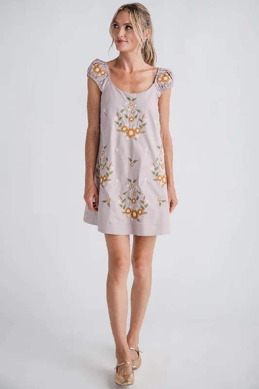 Crazy Deals Mable Cap Ruched Sleeve Embroidered Mini Dress