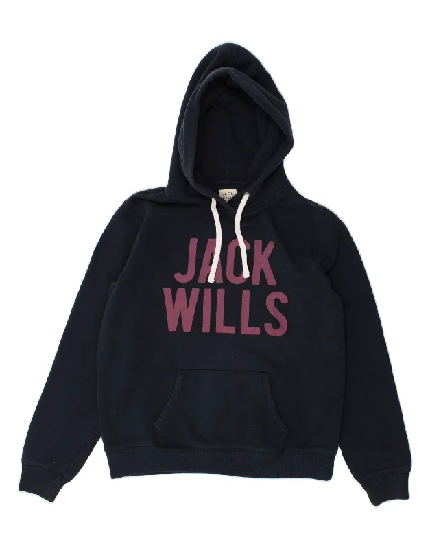 Exclusive Access JACK WILLS Womens Graphic Hoodie Jumper UK 16 Large Navy Blue
