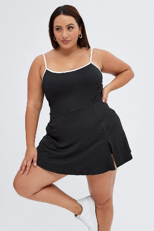 Closeout Black Tennis Dress With Inbuilt Shorts Jersey Contrast