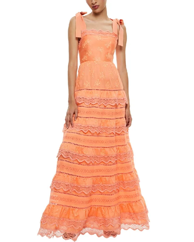Referral Discount alice + olivia Vega Tiered Maxi Dress