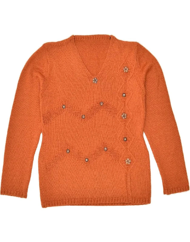Price Buster VINTAGE Womens V-Neck Jumper Sweater UK 12 Medium Brown