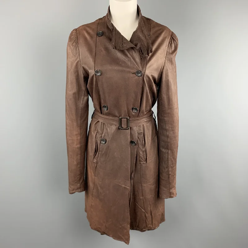 Price Drop Alert SISII Size M Brown Distressed LeatherDouble Breasted Puff Sleeve Coat