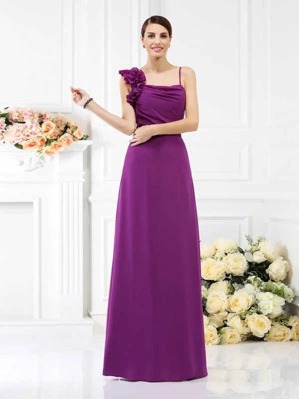 The Best Prices Sheath/Column Spaghetti Straps Hand-Made Flower Sleeveless Long Chiffon Bridesmaid Dresses The Best Prices Sheath/Column Spaghetti Straps Hand-Made Flower Sleeveless Long Chiffon Bridesmaid Dresses