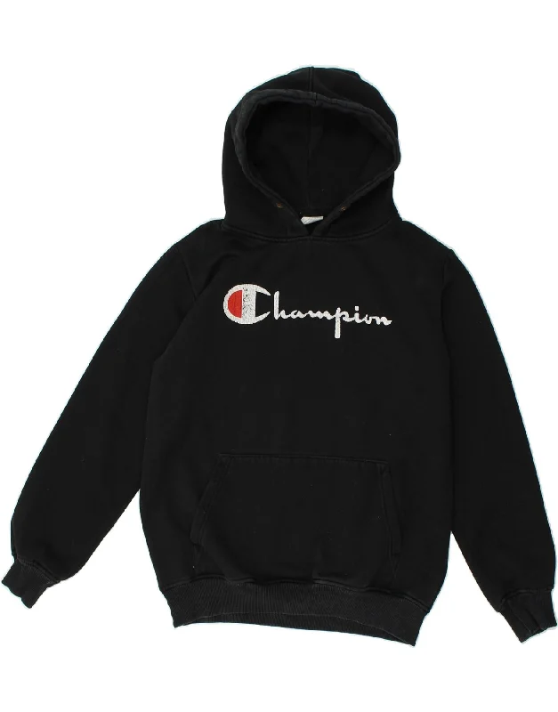 Doorbuster Deal CHAMPION Womens Graphic Hoodie Jumper UK 16 Large Black Cotton