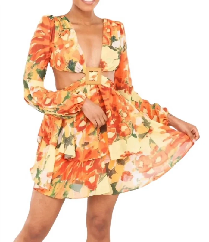 Unmissable Offer Mini Dress With Cutout In Yellow Multi