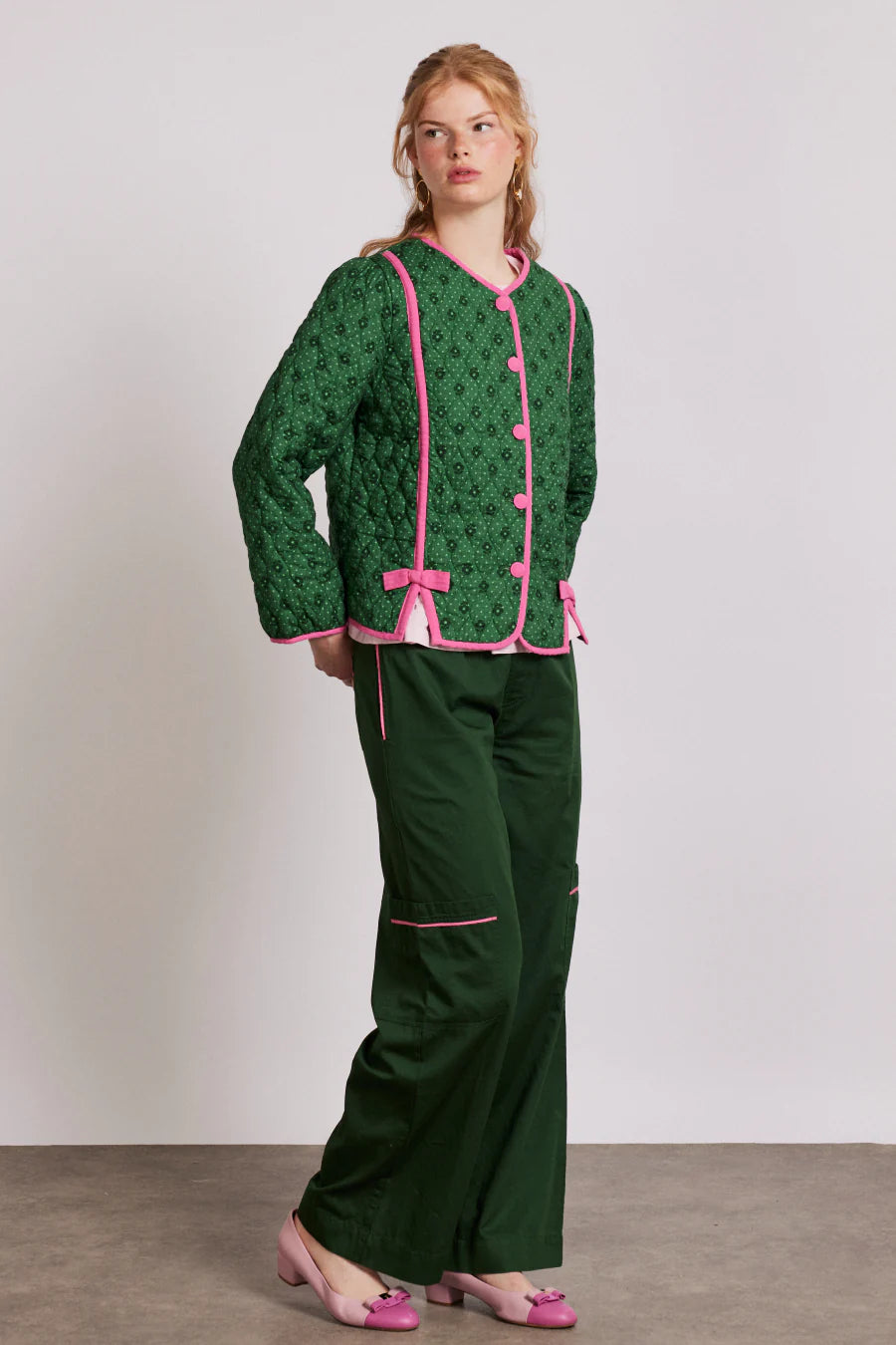 Weekend Special Diana Quilted Jacket Khaki and Pink
