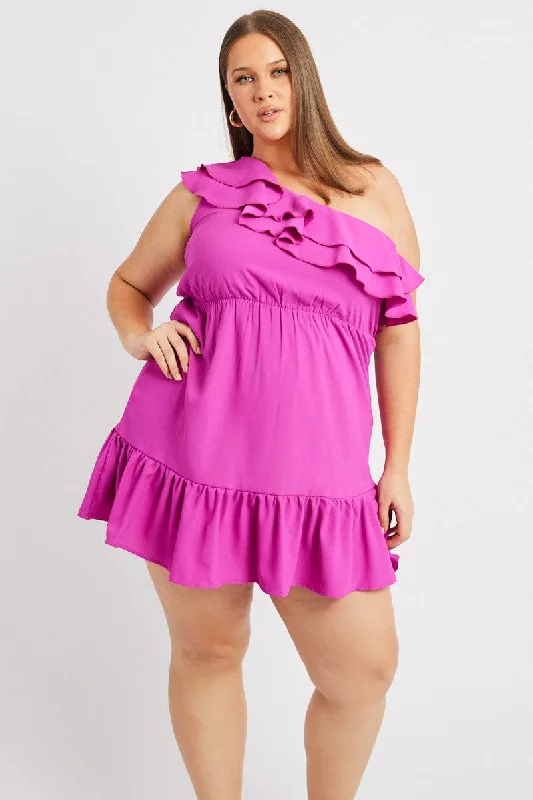 Price Reduction Pink Frill One Shoulder Minidress