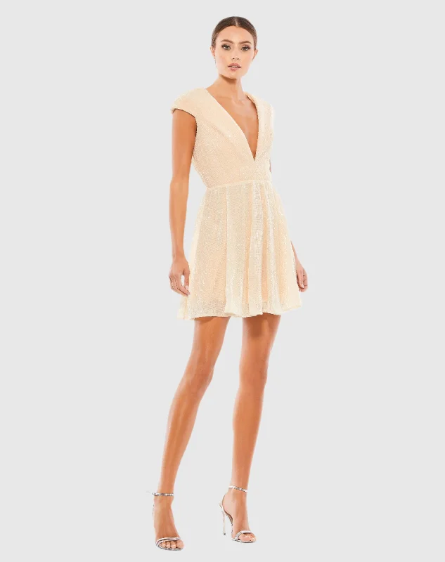 Price Meltdown Sequined Cap Sleeve Fit & Flare Mini Dress