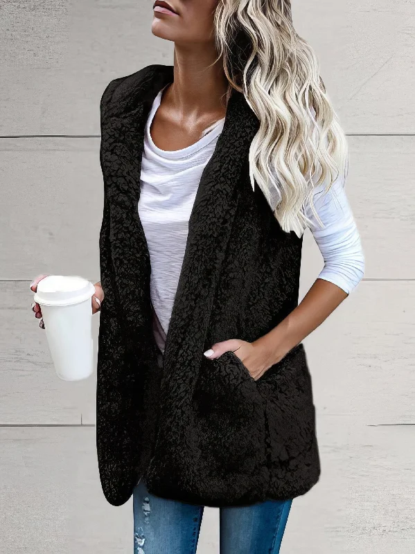 Super Bargain Black Hooded Teddy Vest