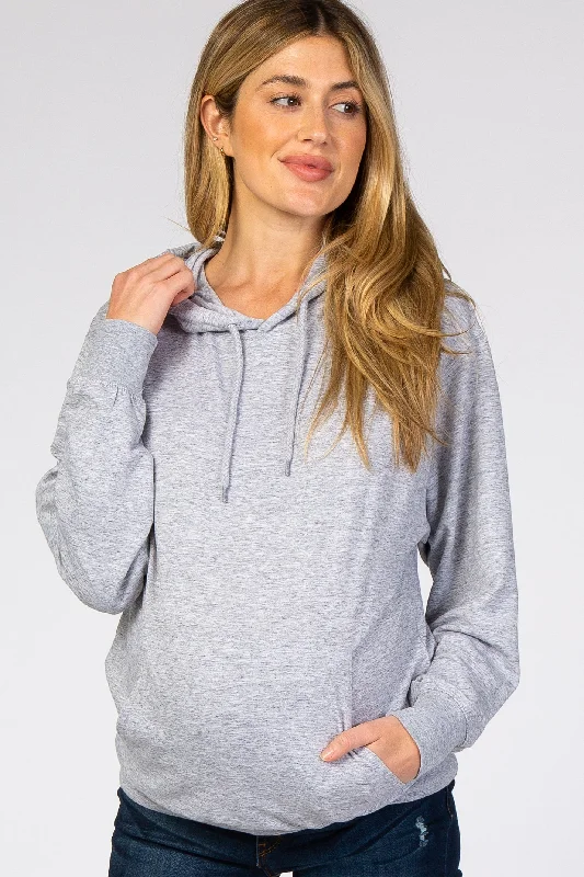 Price Cut Heather Grey Basic Hooded Maternity Sweatshirt
