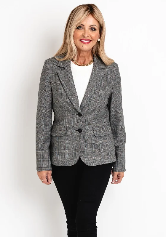 Discount Deals Gerry Weber Long Sleeve Lapel Collar Check Blazer, Grey
