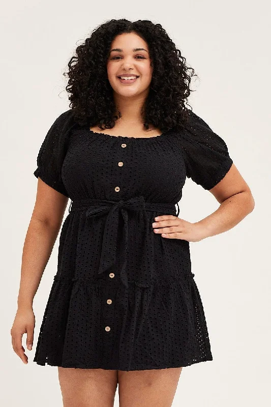 Blowout Sale Black Mini Dress Off Shoulder Short Sleeve Lace