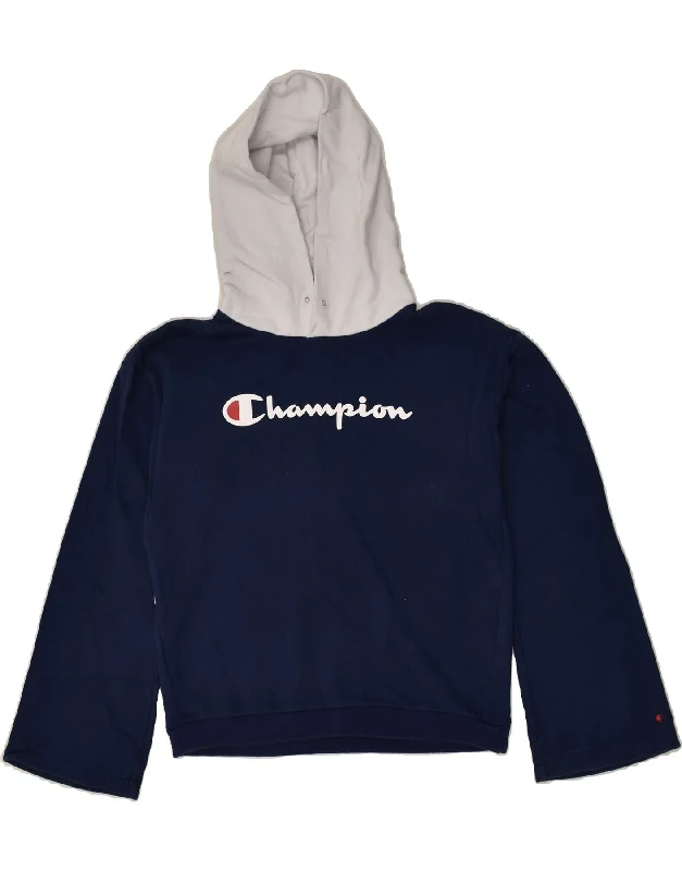 Referral Discount CHAMPION Womens Graphic Hoodie Jumper UK 14 Medium Navy Blue Colourblock Referral Discount CHAMPION Womens Graphic Hoodie Jumper UK 14 Medium Navy Blue Colourblock