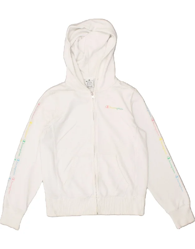 Clearance Items CHAMPION Womens Graphic Zip Hoodie Sweater UK 14 Medium White