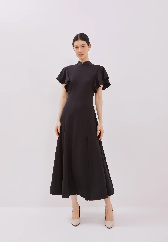 YEAR-End Clearance BLACK Maxi Cheongsam Dress